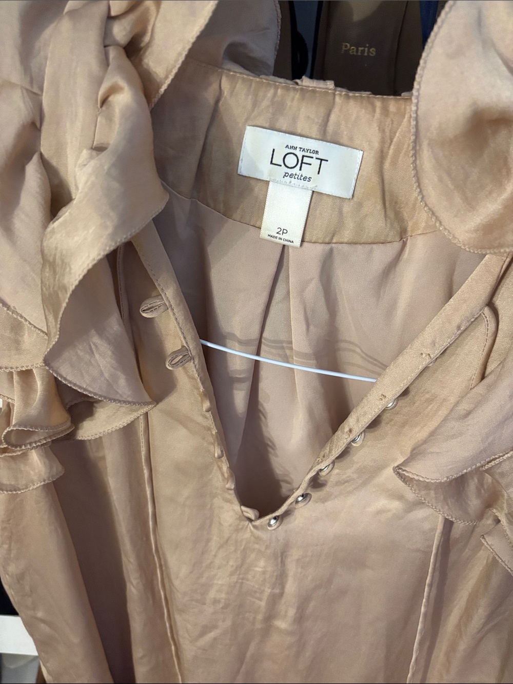 LOFT Beige Ruffle-Shoulder Mini Dress - Picture 2 of 4